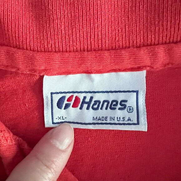 Vintage Hanes Polo Shirt Mens XL (L) 50/50 USA Red Single Stitch Academia Logo‎ - Picture 2 of 10